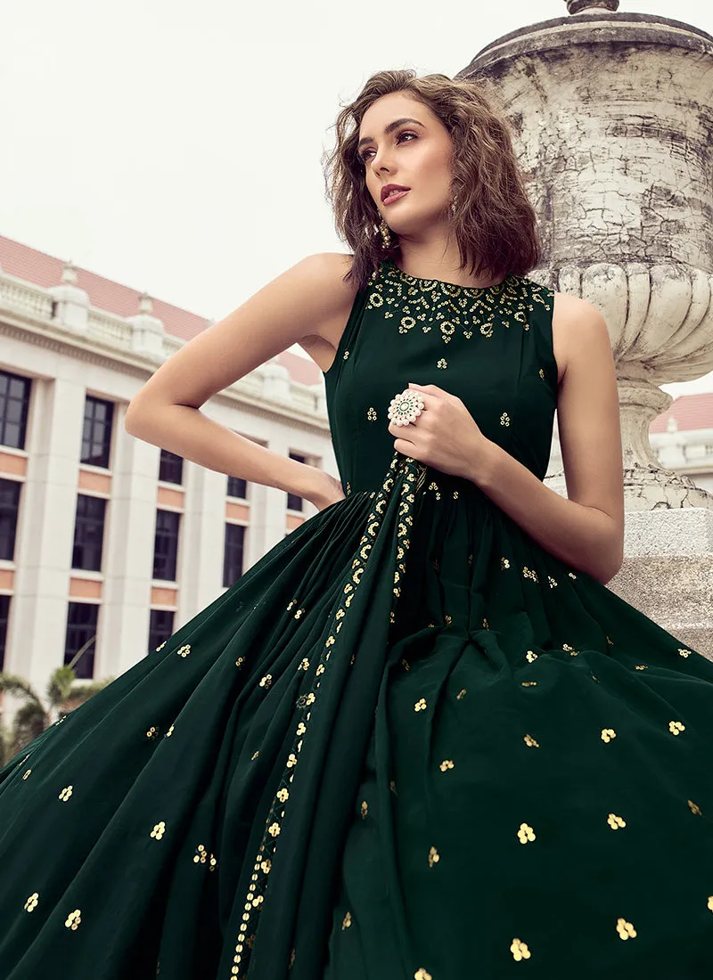 Dark Green Sequence Embroidery Wedding Anarkali Gown