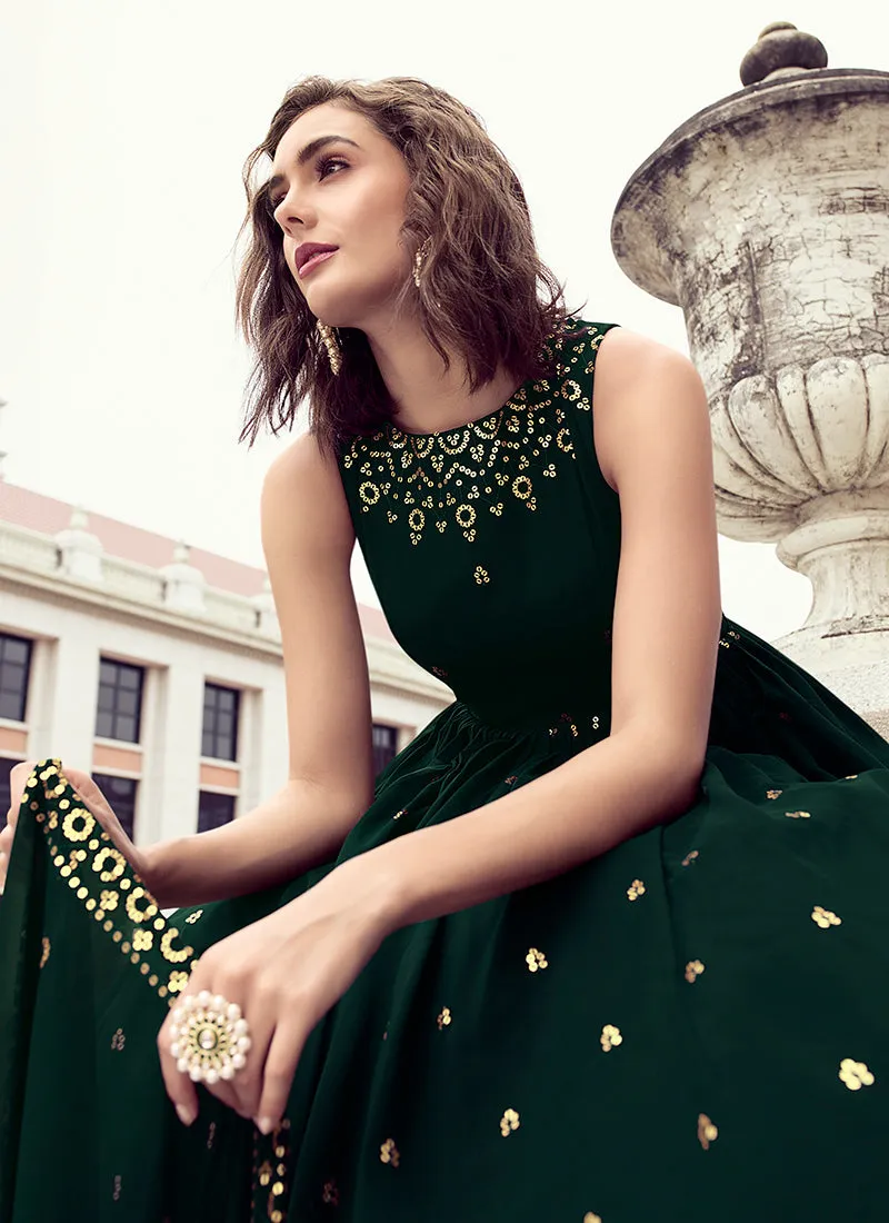 Dark Green Sequence Embroidery Wedding Anarkali Gown