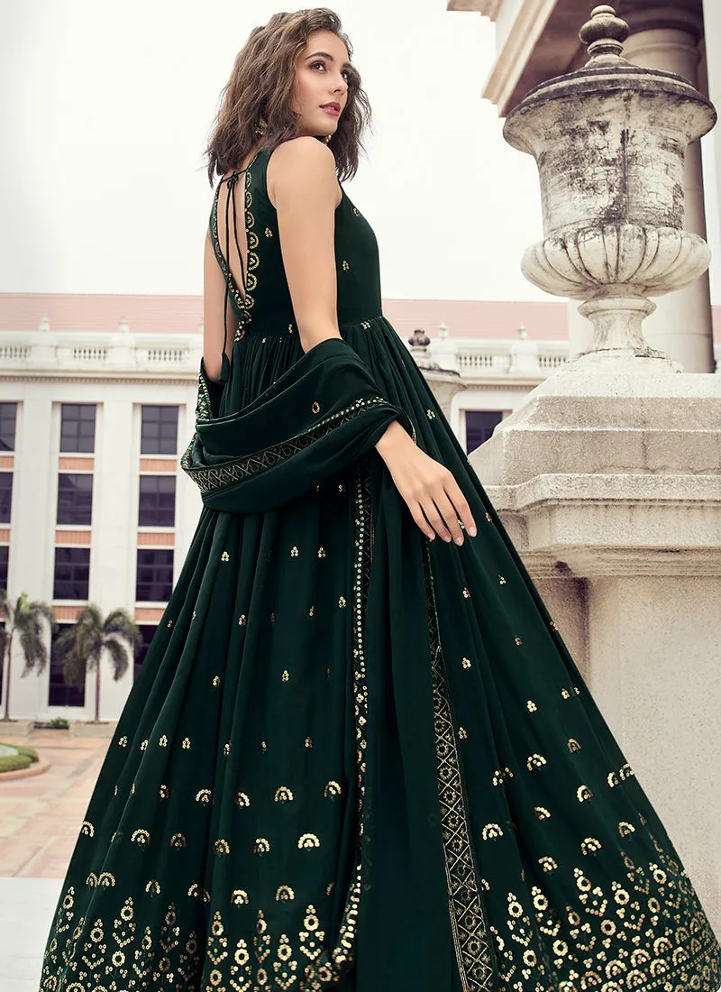 Dark Green Sequence Embroidery Wedding Anarkali Gown