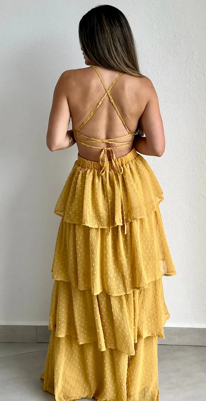 Darling Daylight Mustard Ruffled Maxi Dress