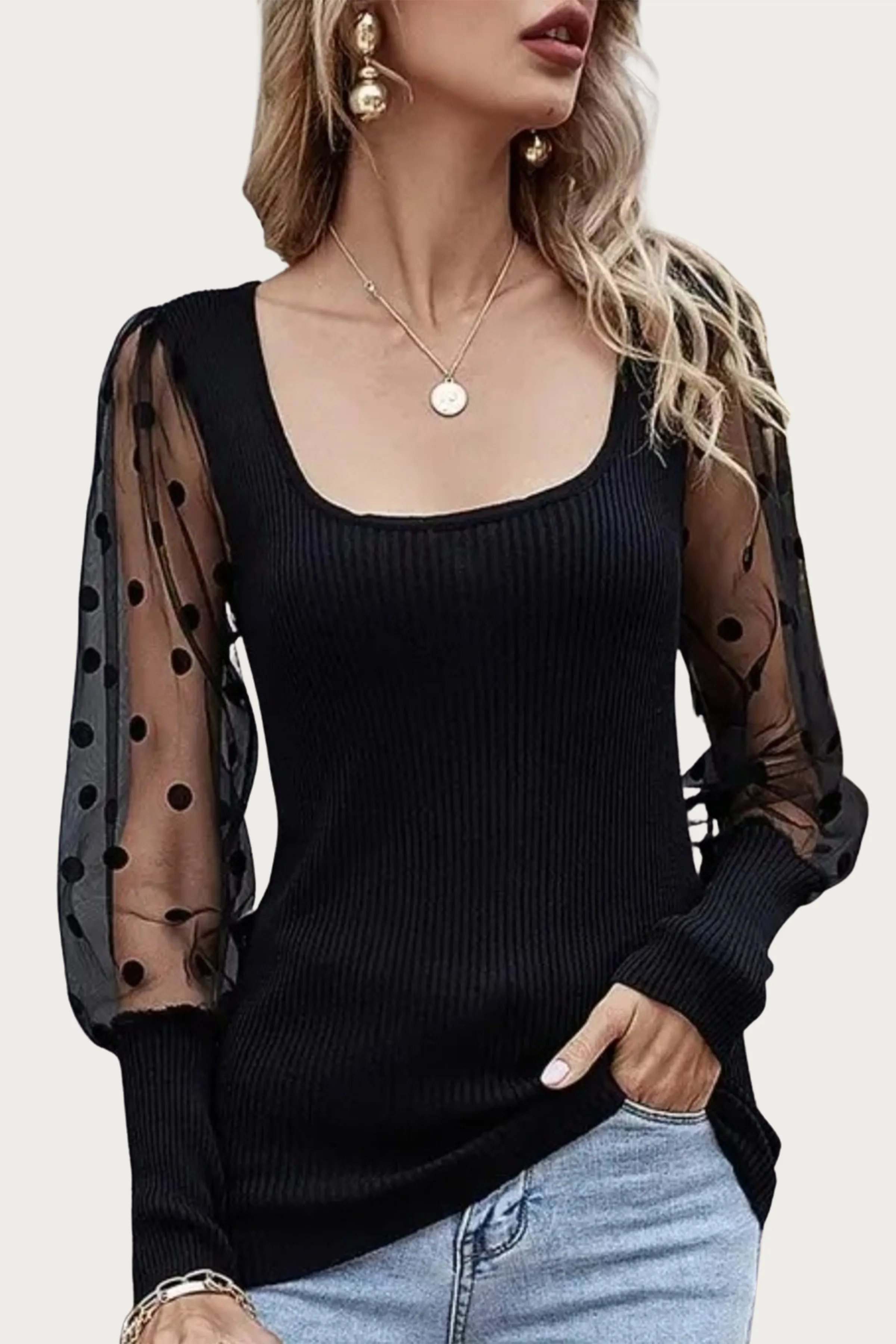 DAYDREAM POLKA DOT MESH SLEEVE TOP