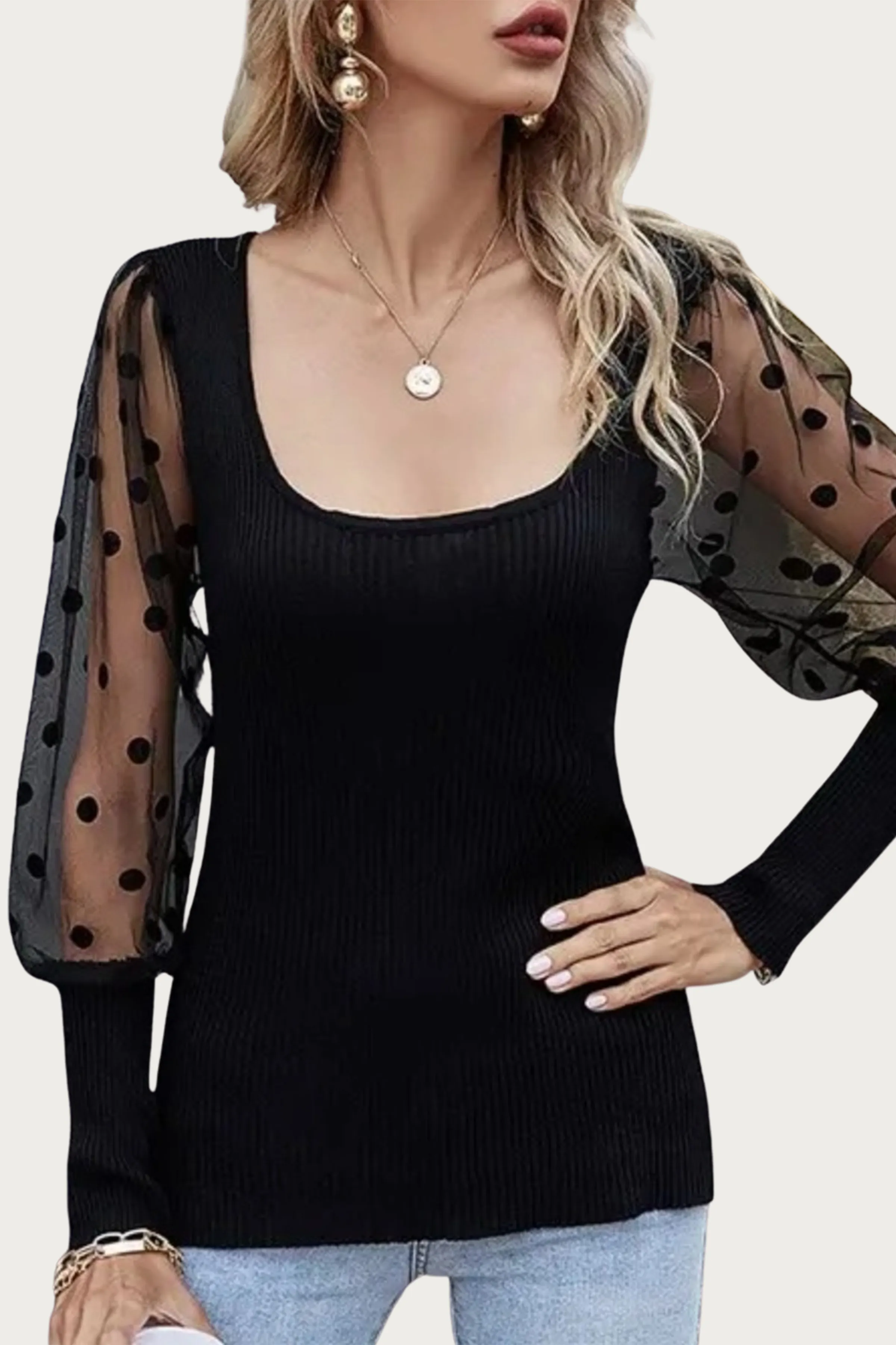DAYDREAM POLKA DOT MESH SLEEVE TOP