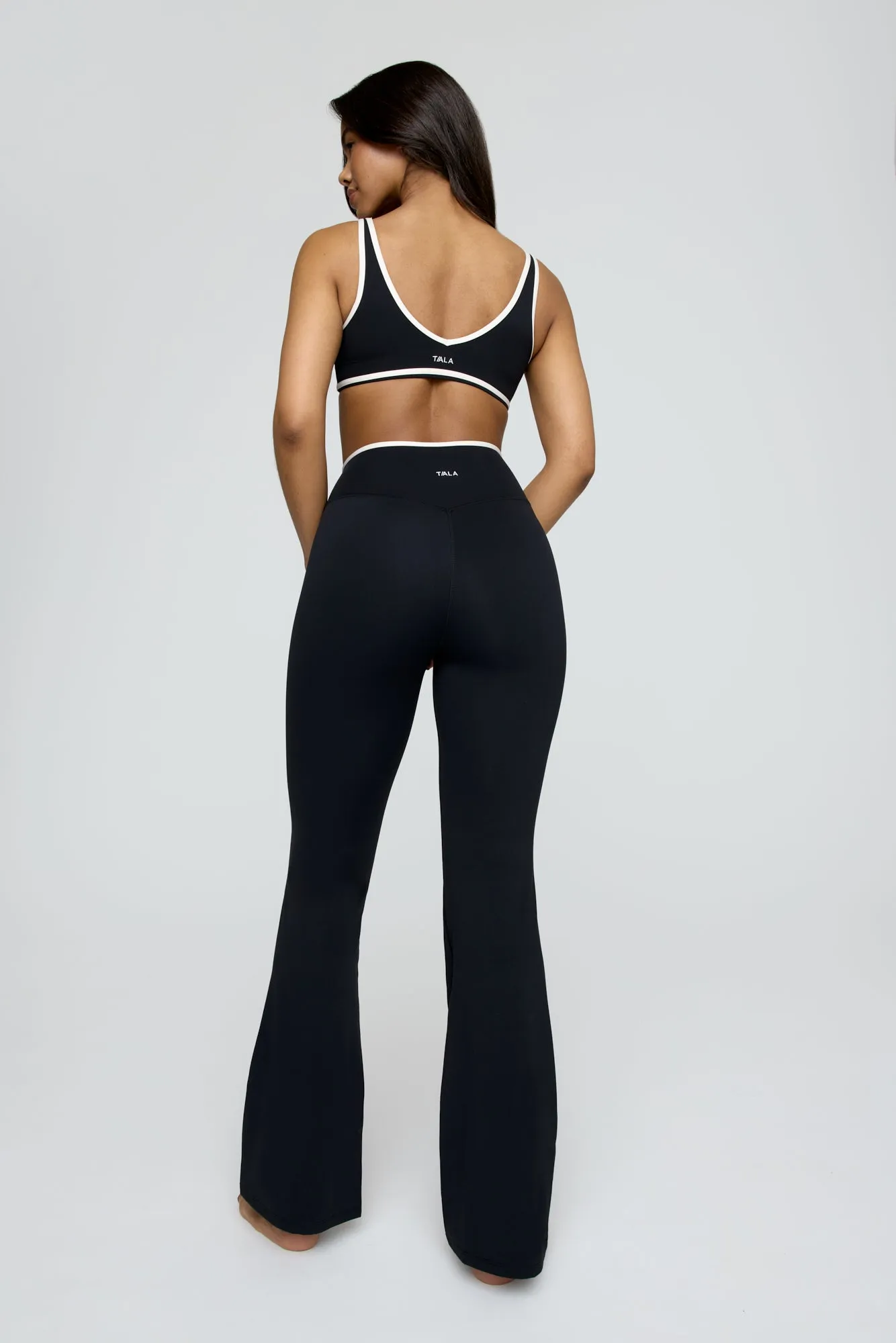 DayFlex Contrast Trim Wrap High Waisted Flared Yoga Pant - Shadow Black And Buttermilk
