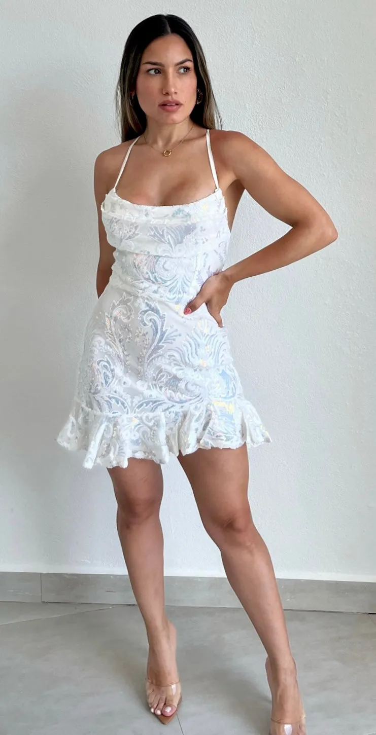 Dazzling Essence White Sequins Dress