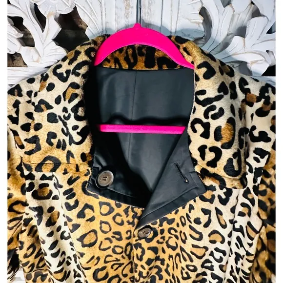 Dennis Basso Leopard Print Button Down Coat Jacket Animal Print Reversible 1X