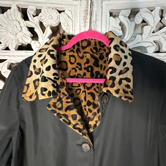 Dennis Basso Leopard Print Button Down Coat Jacket Animal Print Reversible 1X