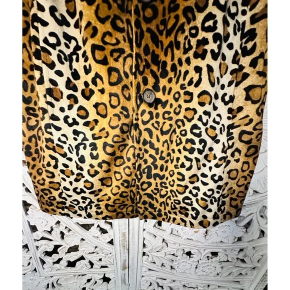 Dennis Basso Leopard Print Button Down Coat Jacket Animal Print Reversible 1X