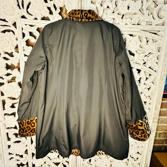 Dennis Basso Leopard Print Button Down Coat Jacket Animal Print Reversible 1X