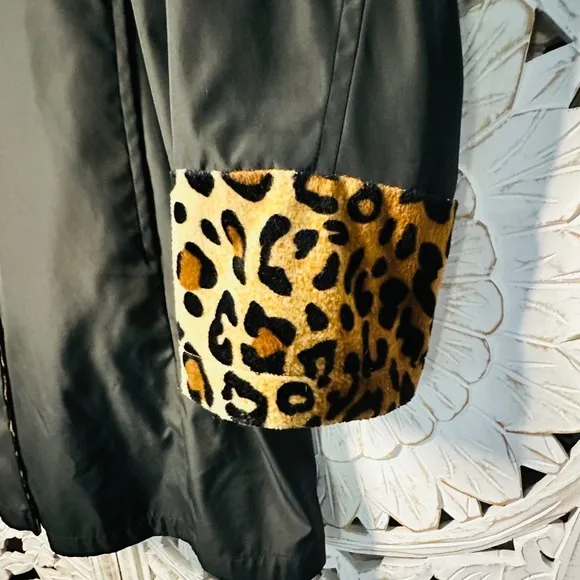 Dennis Basso Leopard Print Button Down Coat Jacket Animal Print Reversible 1X
