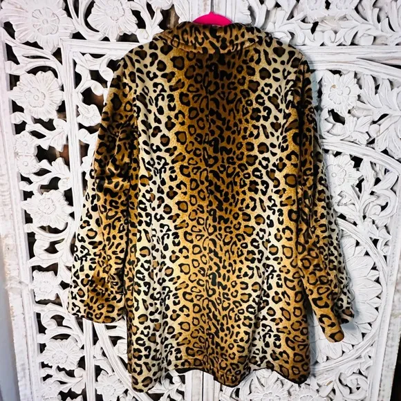 Dennis Basso Leopard Print Button Down Coat Jacket Animal Print Reversible 1X