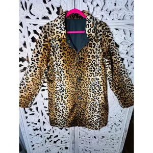 Dennis Basso Leopard Print Button Down Coat Jacket Animal Print Reversible 1X