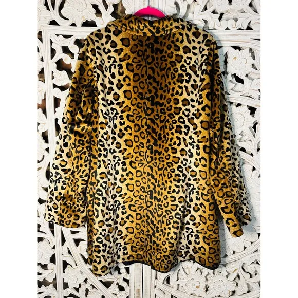Dennis Basso Leopard Print Button Down Coat Jacket Animal Print Reversible 1X