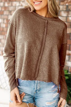 Desert Palm Exposed Seamed High Low Raw Edge Sweatshirt