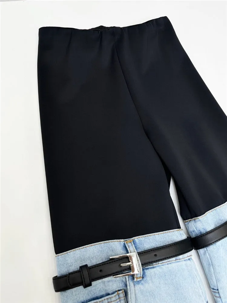 Designed High Waist Denim Wide Legs Pants