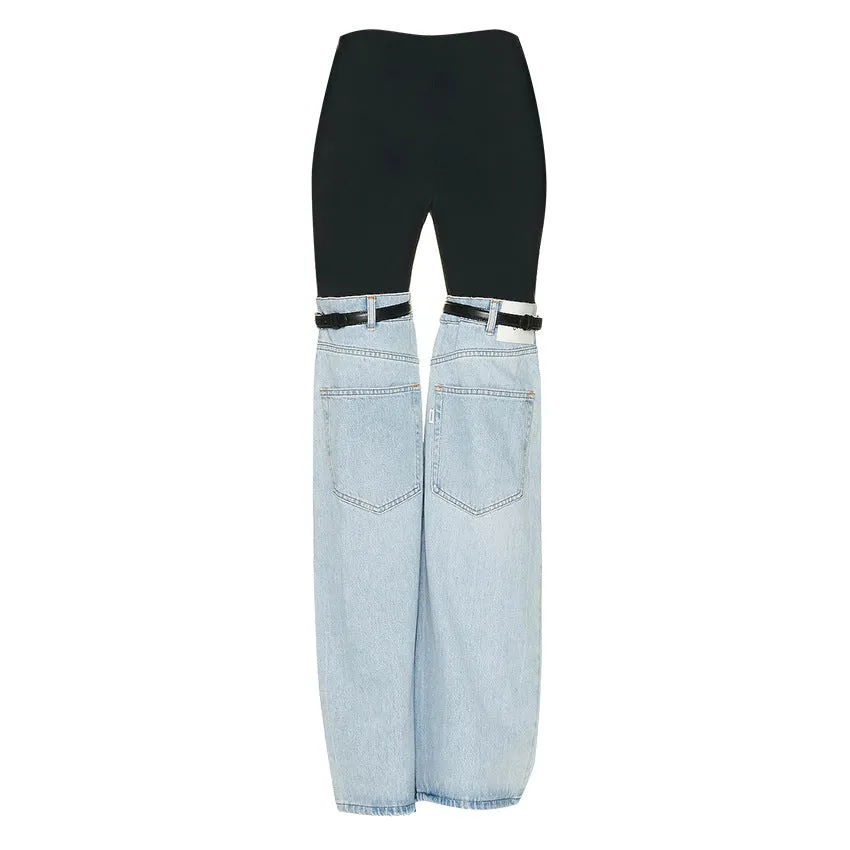 Designed High Waist Denim Wide Legs Pants