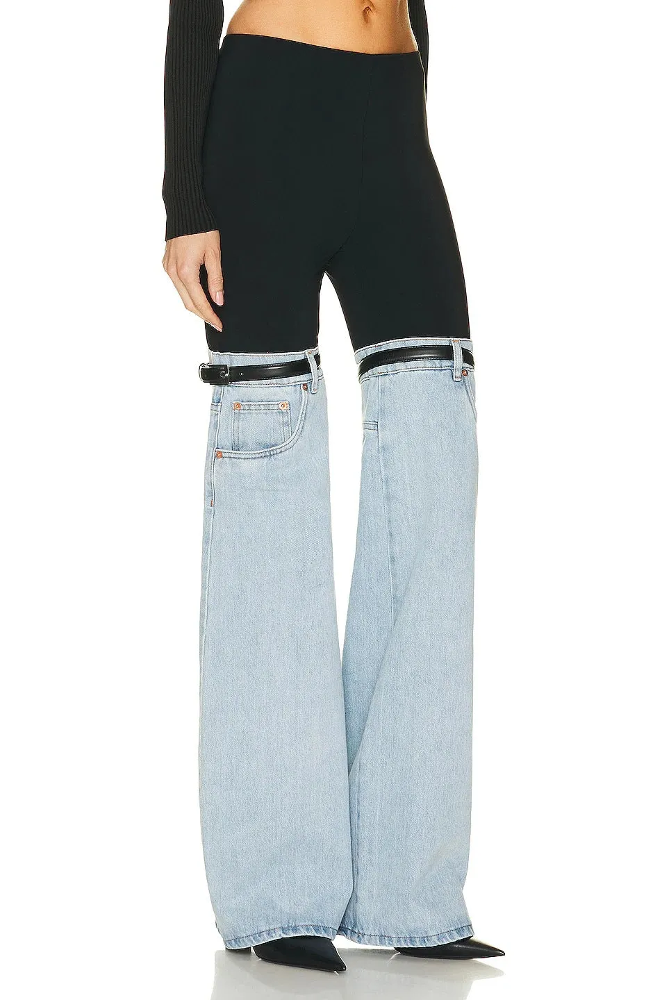 Designed High Waist Denim Wide Legs Pants