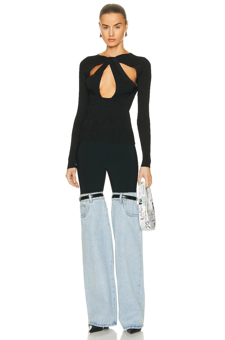 Designed High Waist Denim Wide Legs Pants