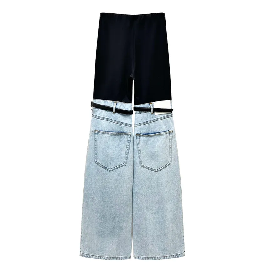 Designed High Waist Denim Wide Legs Pants