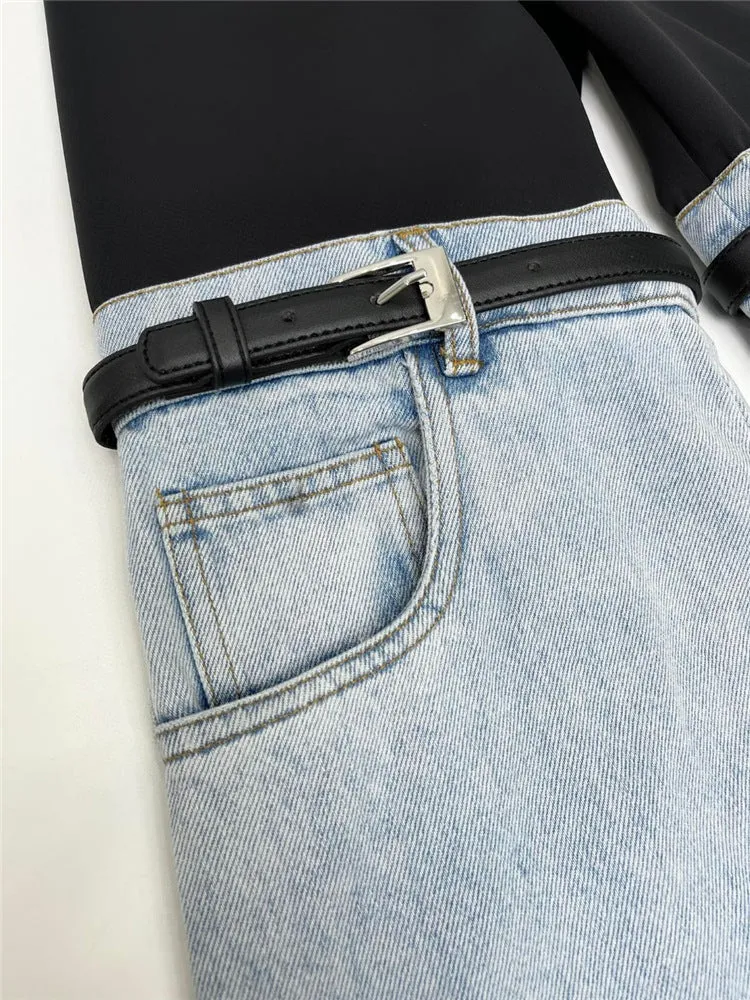 Designed High Waist Denim Wide Legs Pants