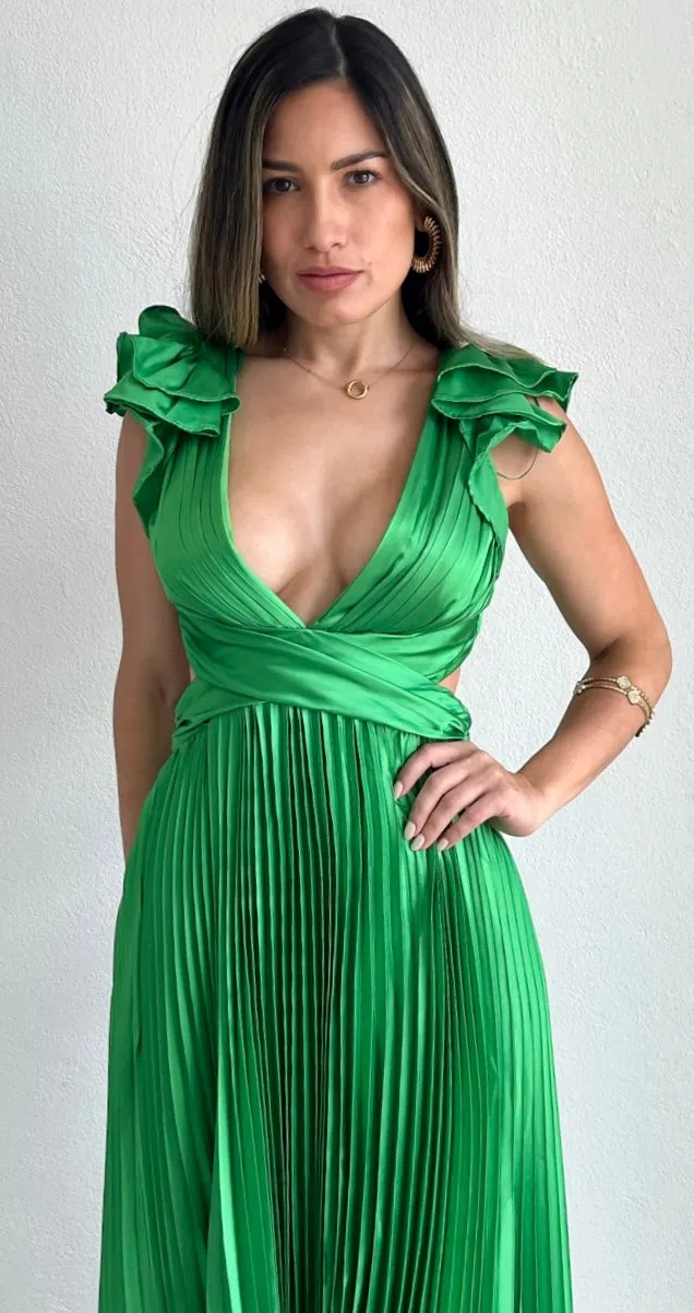 Devoted to Beauty Ruffle & Plated Maxi Dress
