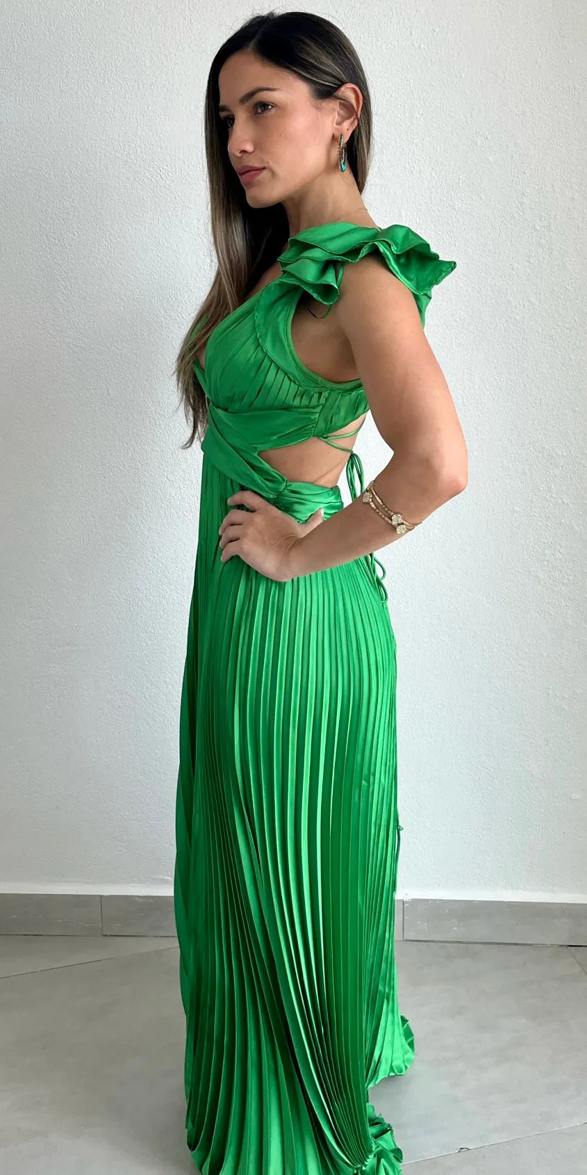 Devoted to Beauty Ruffle & Plated Maxi Dress