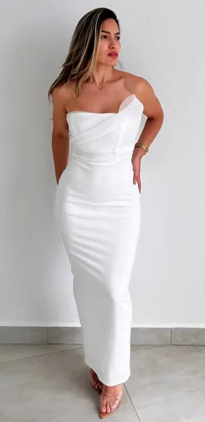 Divide & Contour White Strapless Midi Dress