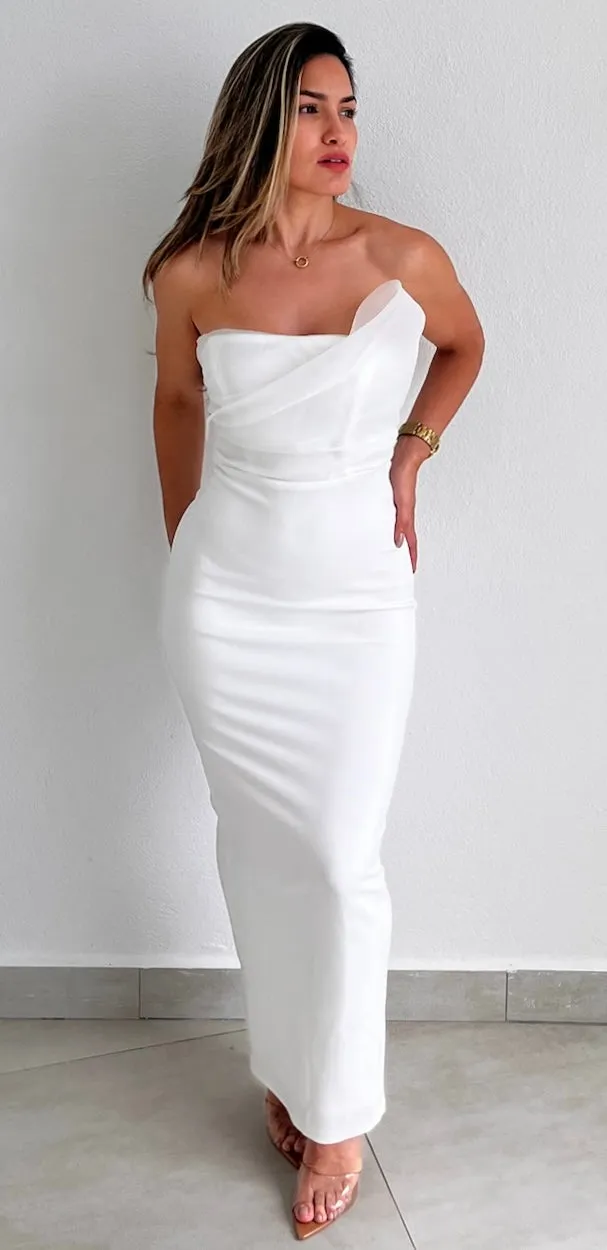 Divide & Contour White Strapless Midi Dress