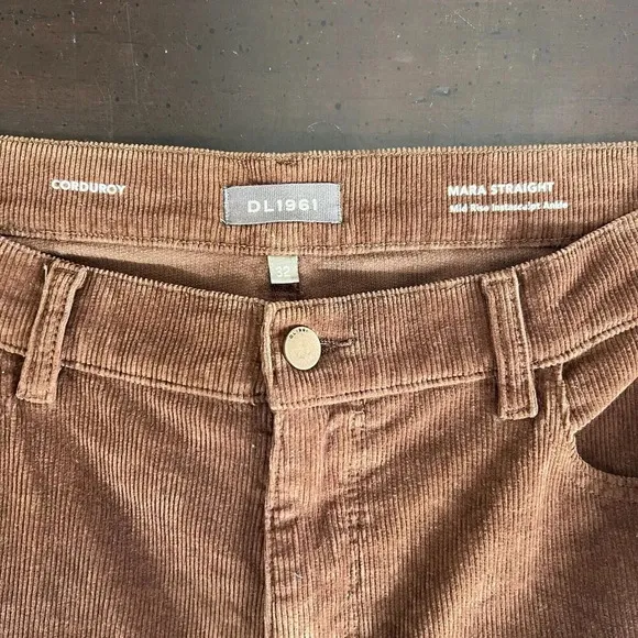DL1961 Mara Mid Rise Ankle Straight Jeans Copper Brown Corduroy Women’s Size 32