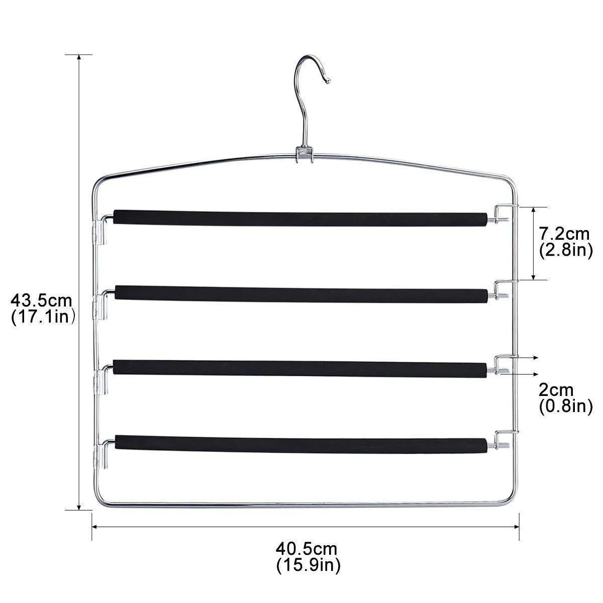 DOIOWN Pants Hangers Slacks Hangers Space Saving Non Slip Stainless Steel Clothes Hangers Closet Organizer for Pants Jeans Trousers Scarf (4-Pack,Large Size 17.1''High x 15.9''Width)