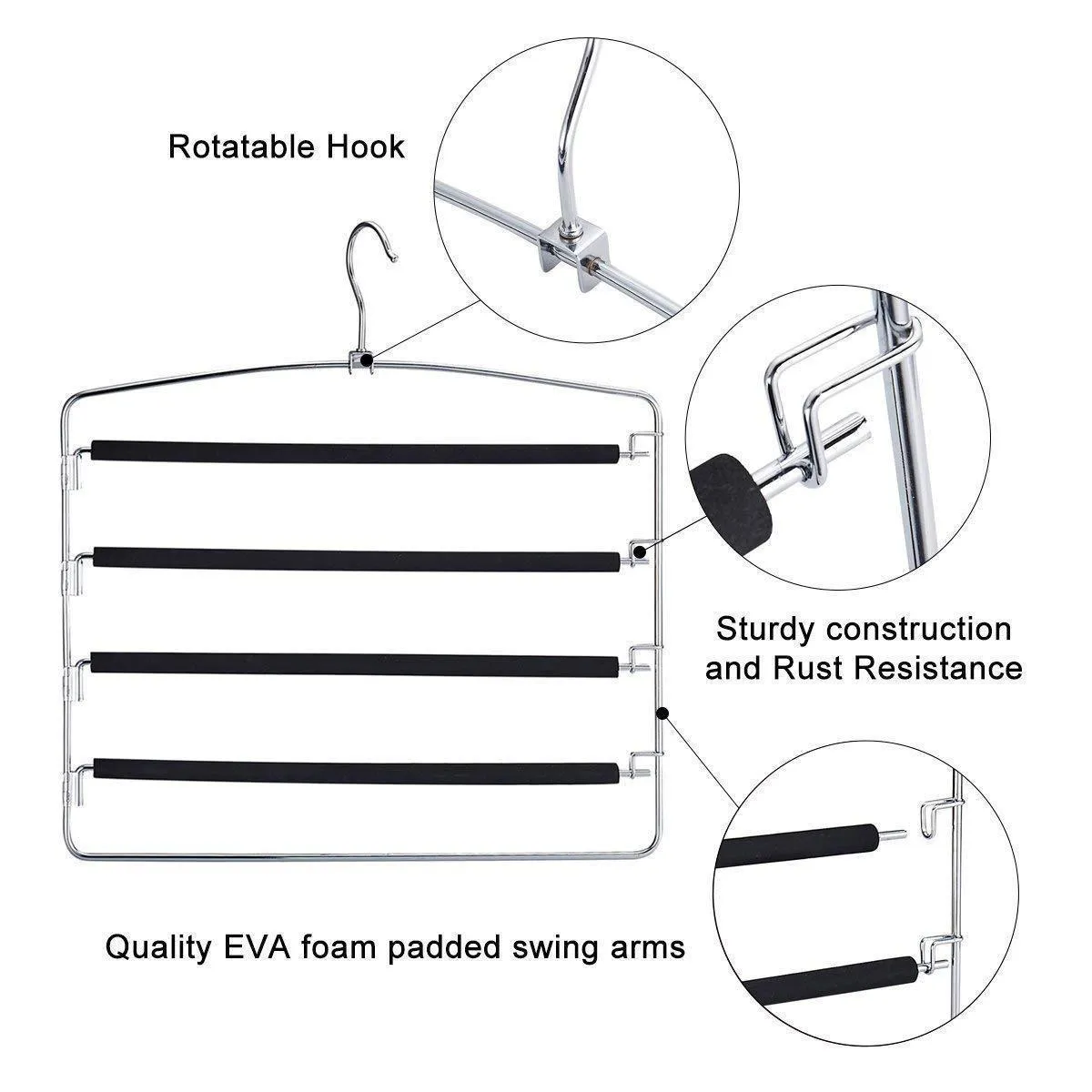 DOIOWN Pants Hangers Slacks Hangers Space Saving Non Slip Stainless Steel Clothes Hangers Closet Organizer for Pants Jeans Trousers Scarf (4-Pack,Large Size 17.1''High x 15.9''Width)