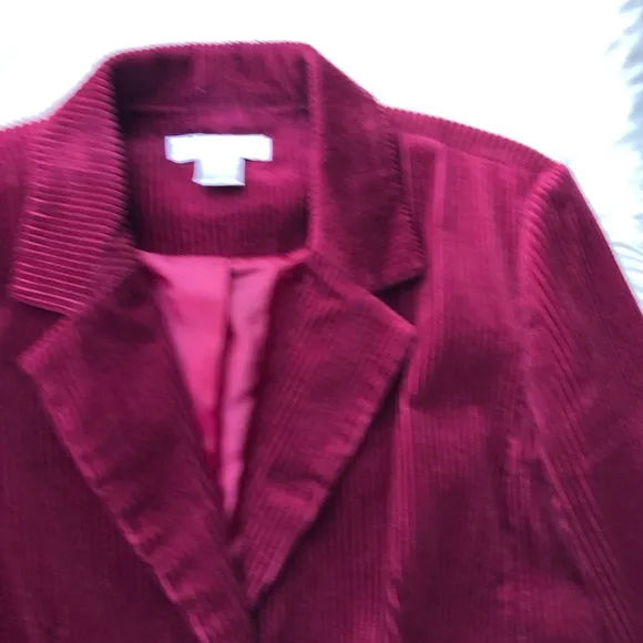 Dressbarn Corduroy Velour Burgundy Notched Collar Women Blazer Jacket size M