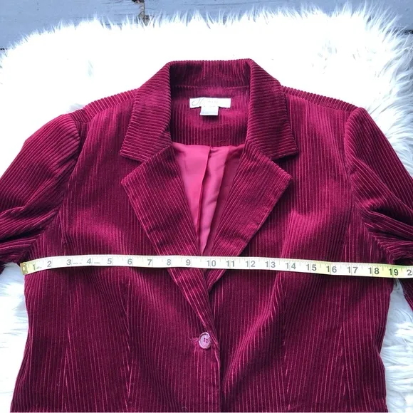 Dressbarn Corduroy Velour Burgundy Notched Collar Women Blazer Jacket size M
