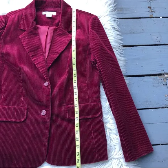 Dressbarn Corduroy Velour Burgundy Notched Collar Women Blazer Jacket size M