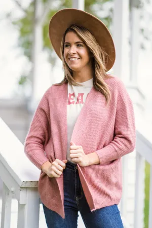 Dusty Rose Melange Dolman Sleeve Cardigan