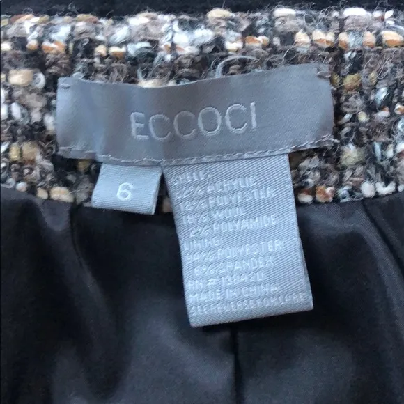 Eccoci * Etcetera Gray Taupe Tweed Bouclé Jacket Black Velvet Collar &amp; Trim 6