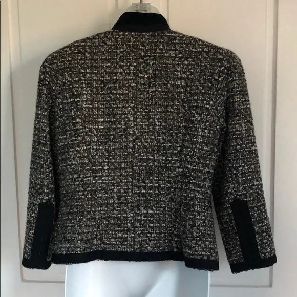 Eccoci * Etcetera Gray Taupe Tweed Bouclé Jacket Black Velvet Collar &amp; Trim 6