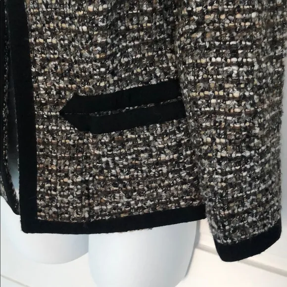 Eccoci * Etcetera Gray Taupe Tweed Bouclé Jacket Black Velvet Collar &amp; Trim 6
