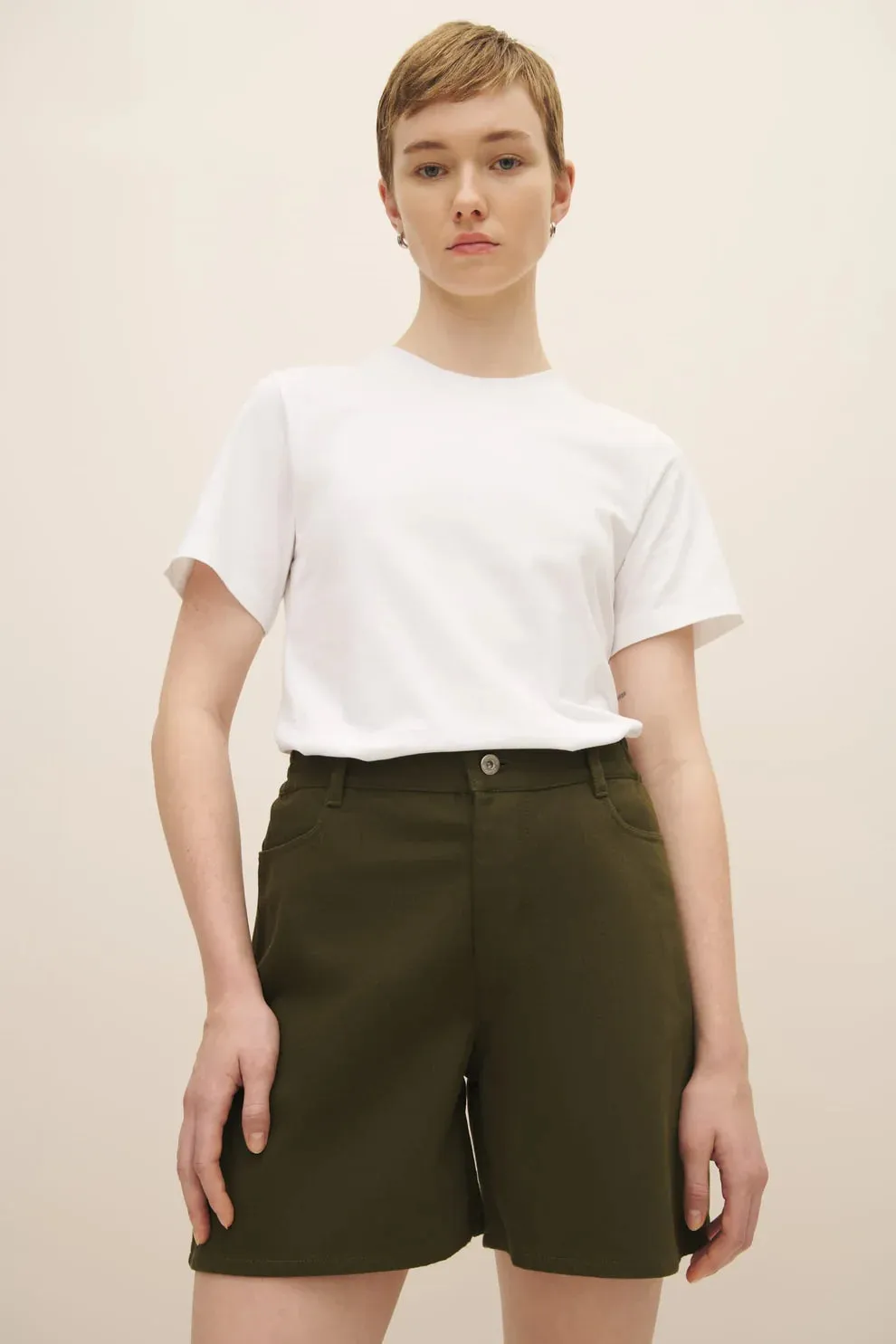 Eddy Short in Khaki Denim | Kowtow