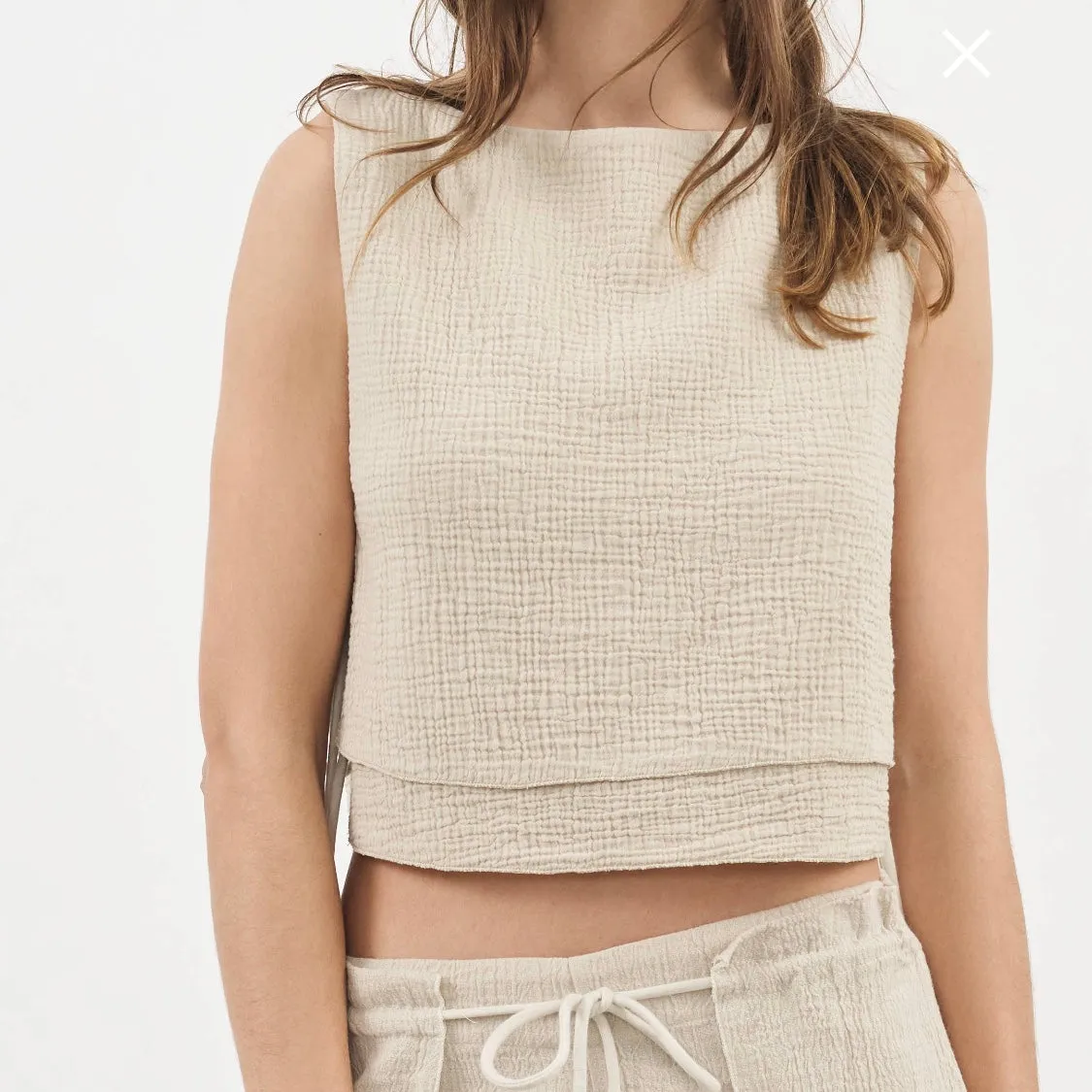 Elle Side Ties Top Oatmeal