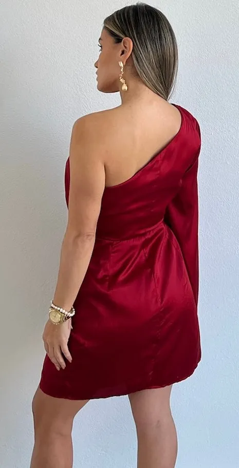 Enchanting Essence Red One-Shoulder Satin Dress