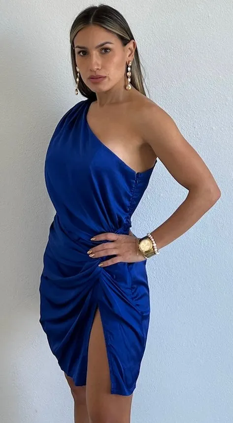 Enchanting Essence Royal One-Shoulder Satin Dress