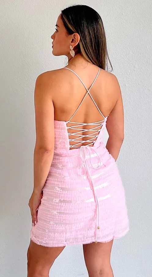 Ethernal Muse Light Pink Sequins Mini Dress