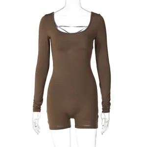 European and American Style Women's Clothing2023Summer New Long SleeveUCollar Tether Backless High Waist Hip Lifting Sport Yoga Jumpsuit