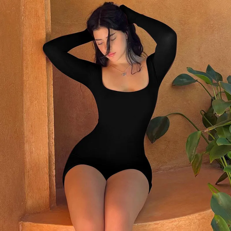 European and American Style Women's Clothing2023Summer New Long SleeveUCollar Tether Backless High Waist Hip Lifting Sport Yoga Jumpsuit