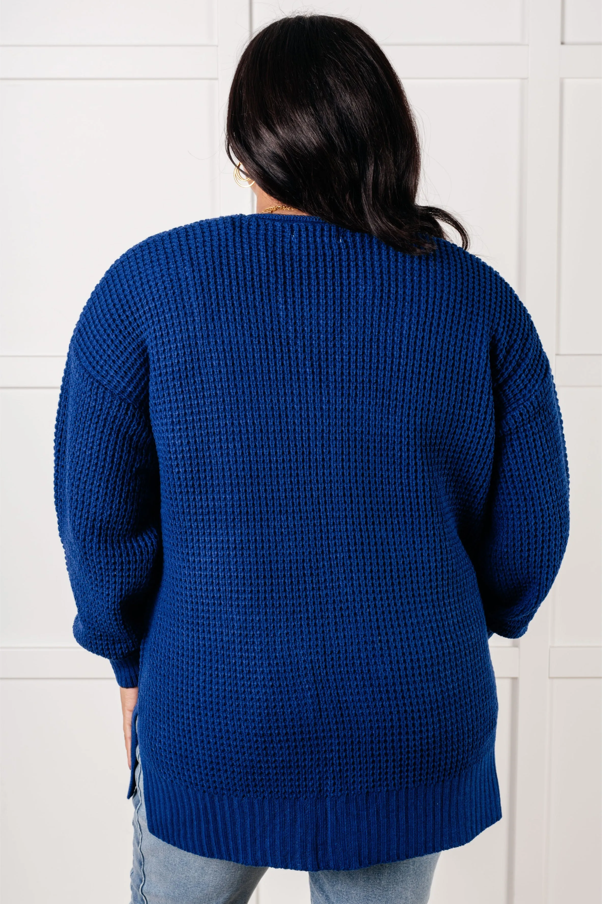 Everything Layered Waffle Knit Open Front Cardigan in Light Navy