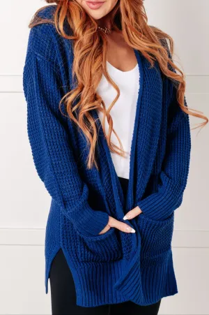 Everything Layered Waffle Knit Open Front Cardigan in Light Navy