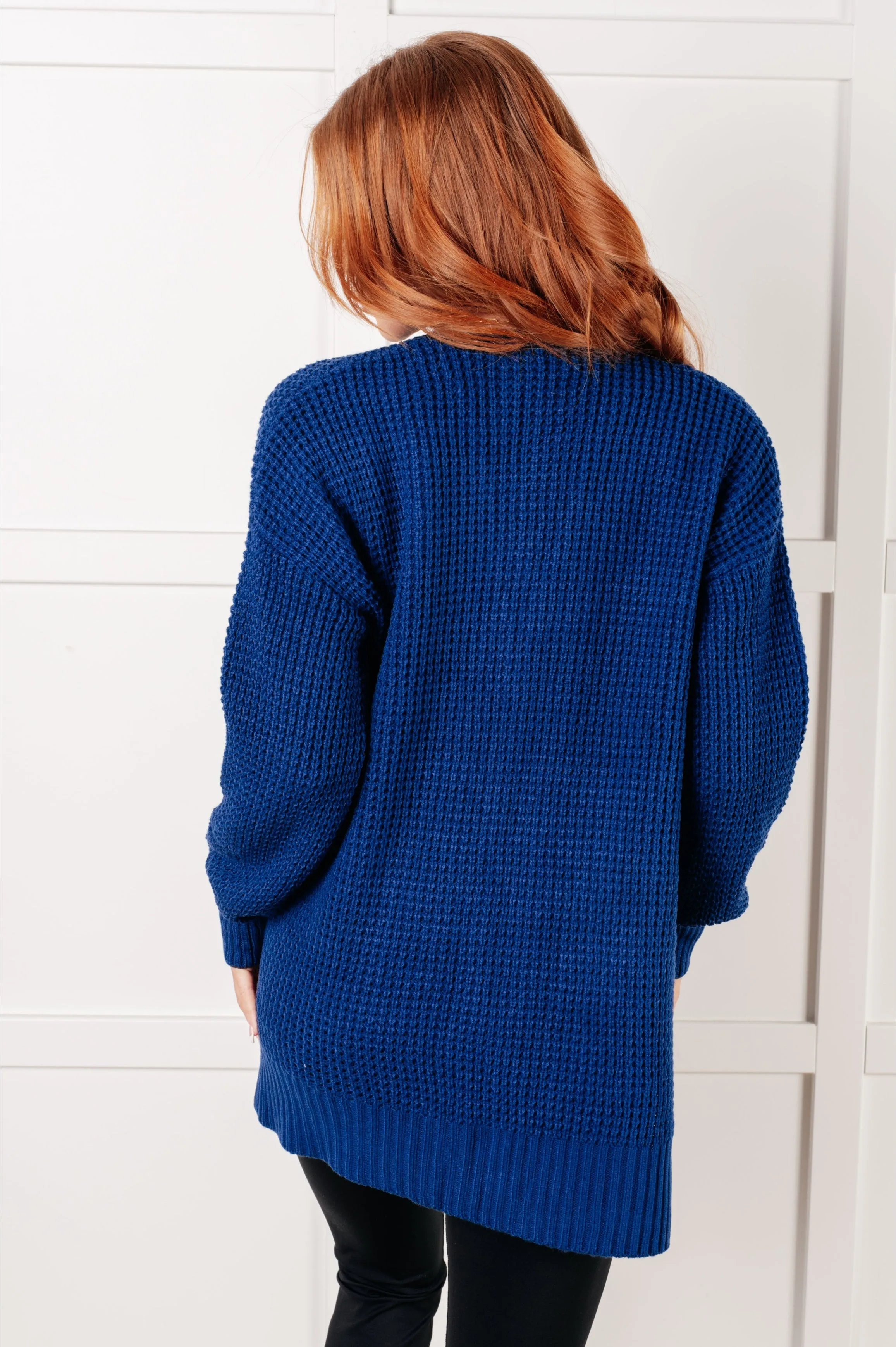 Everything Layered Waffle Knit Open Front Cardigan in Light Navy
