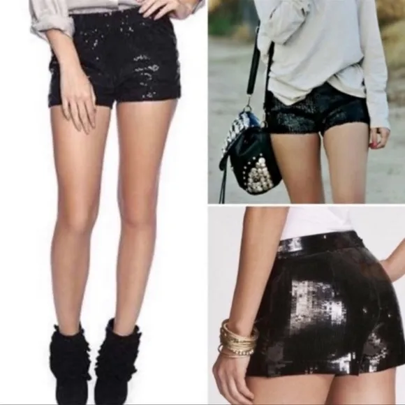 Express Black Sequin Festival Streetwear Shorts