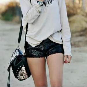 Express Black Sequin Festival Streetwear Shorts