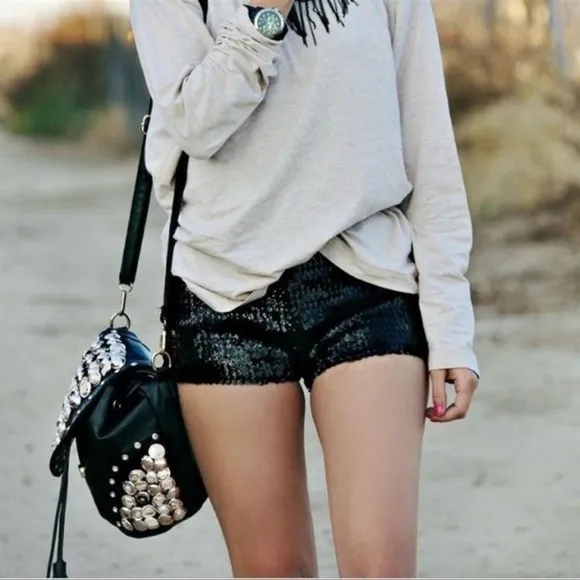Express Black Sequin Festival Streetwear Shorts